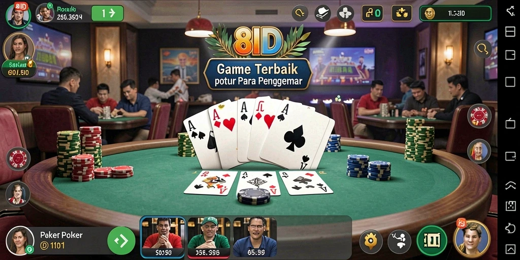 Tampilan utama gameplay poker yang seru di 8ID.