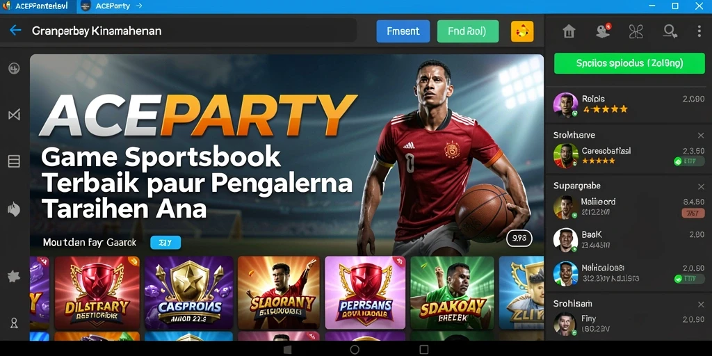 Tampilan layar utama <strong>ACEPARTY</strong> menampilkan berbagai opsi taruhan olahraga.