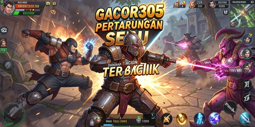 Screenshot utama GACOR305 menampilkan aksi pertarungan yang seru.