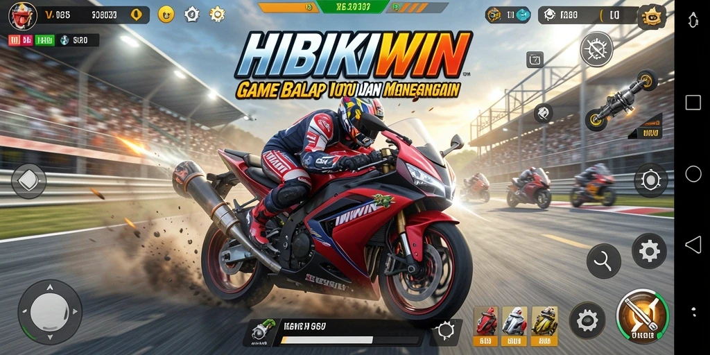 Tampilan gameplay <strong>HIBIKIWIN</strong> yang mendebarkan dengan aksi balap motor.