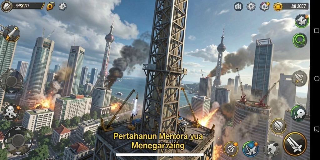 Tampilan strategis menara dalam pertempuran Tower Defense.