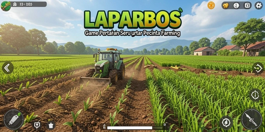 Screenshot utama LAPARBOS menampilkan gameplay bertani yang interaktif dan seru.