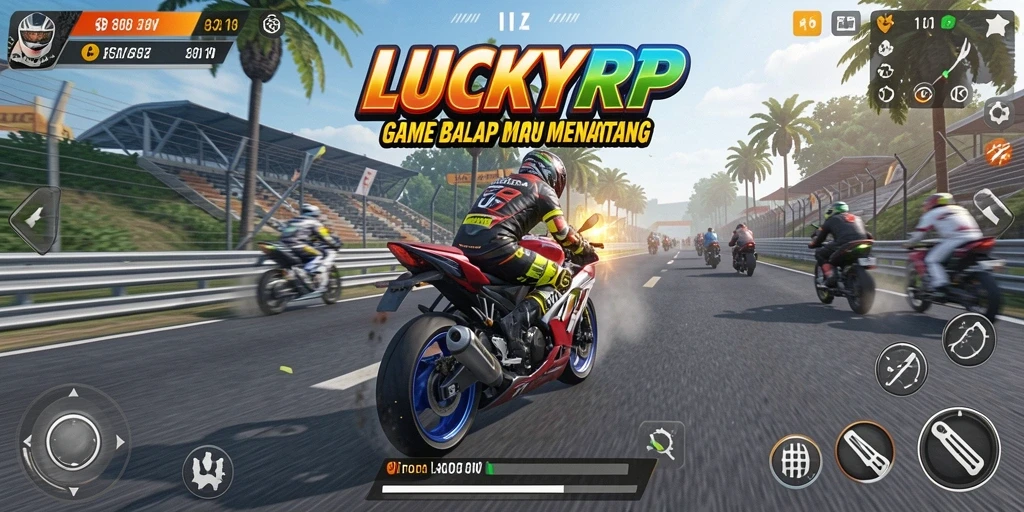 Tampilan gameplay LUCKYRP dengan kecepatan tinggi dan aksi balap motor yang intens.