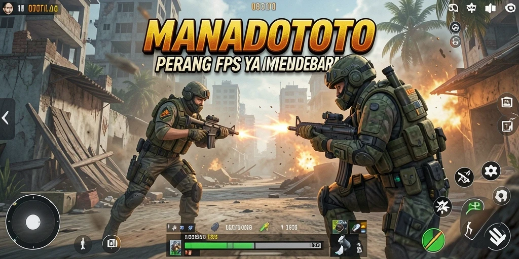 Screenshot gameplay MANADOTOTO yang menunjukkan aksi tembak-menembak seru.