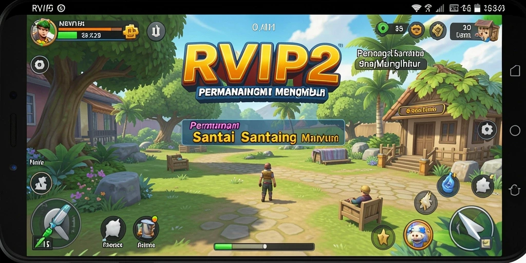Screenshot menunjukkan gameplay RVIP2 yang menyenangkan dan penuh warna.
