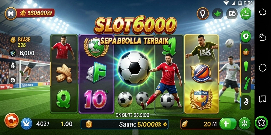 Screenshot gameplay SLOT6000 menampilkan aksi seru bertema sepak bola.
