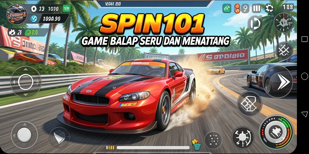 Tampilan seru gameplay balap di SPIN101 dengan mobil yang cepat.