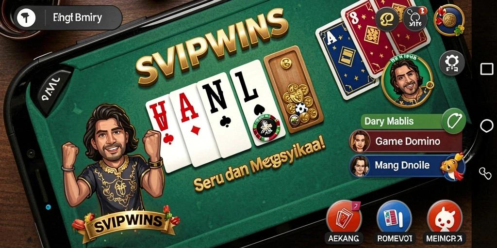 Tangkapan layar utama SVIPWINS menampilkan gameplay seru Domino dengan antarmuka menarik.