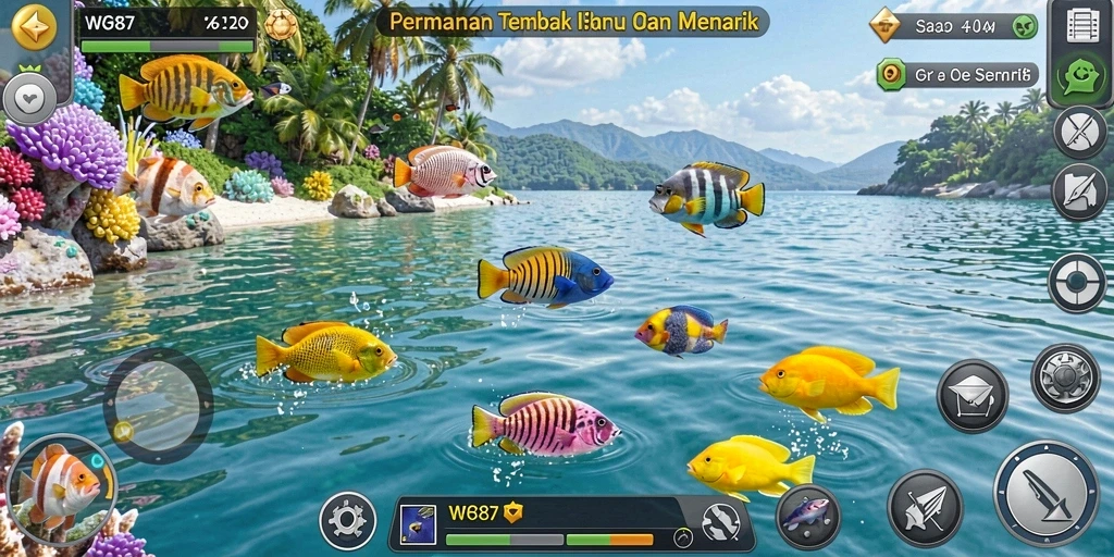 Screenshot gameplay WG87 yang menampilkan aksi tembak ikan yang seru.